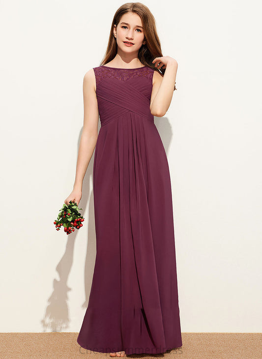 Scoop Neck Floor-Length Ruffle Bow(s) Chiffon With Hannah Lace A-Line Junior Bridesmaid Dresses