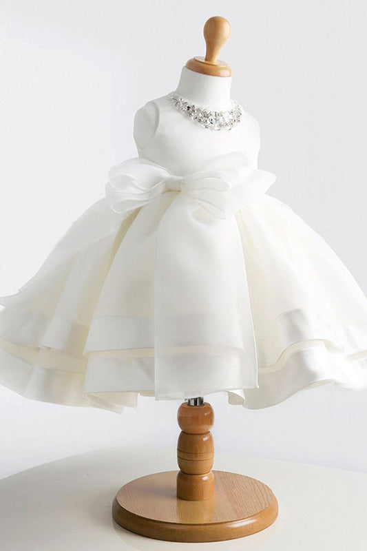 White A Line Floor Length Scoop Neck Sleeveless Crystal Flower Girl Dresses,Baby Dresses