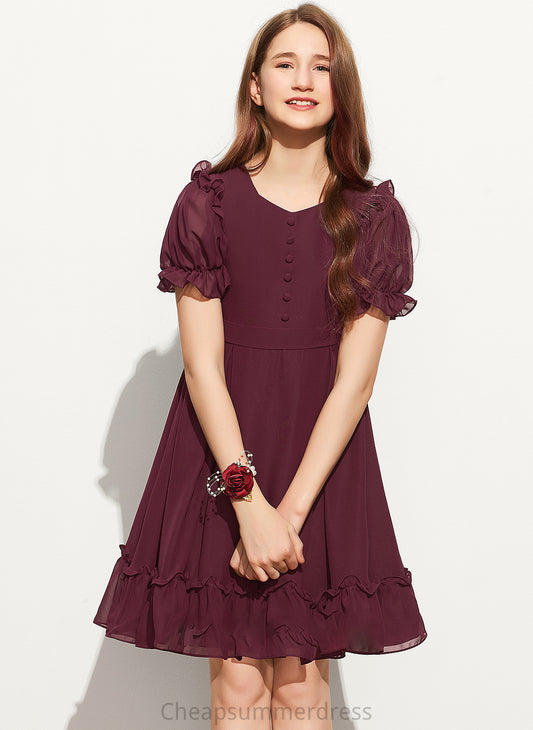 With Cascading Ruffles Junior Bridesmaid Dresses Bow(s) A-Line Neck Chiffon Knee-Length Anastasia Scoop