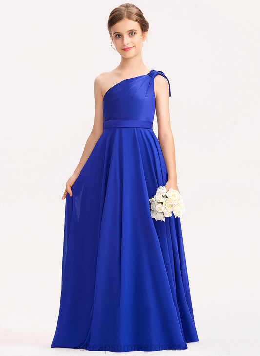 Chiffon London A-Line Junior Bridesmaid Dresses With Floor-Length Charmeuse One-Shoulder Ruffle