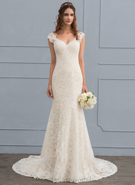 Court Kiersten V-neck Trumpet/Mermaid Dress Wedding Dresses Lace Wedding Train