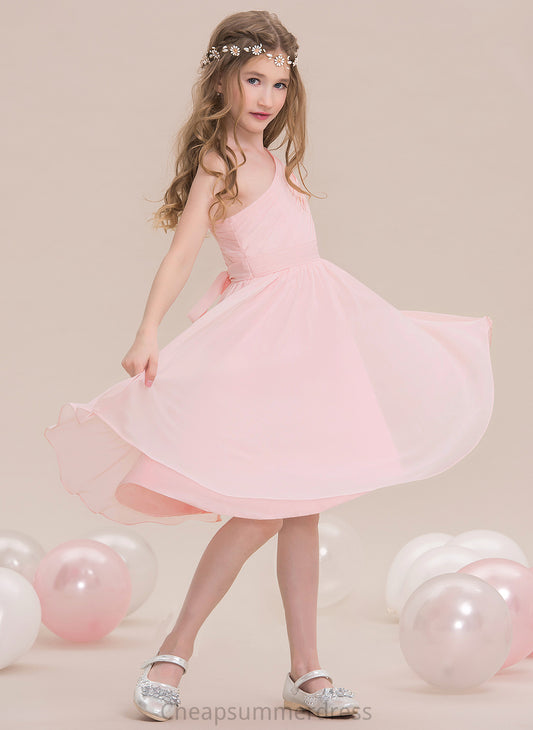 With Knee-Length A-Line Ruffle Mia Chiffon Junior Bridesmaid Dresses One-Shoulder