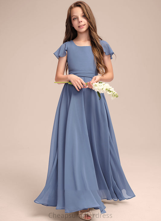 Lorelai Chiffon Bow(s) With Floor-Length A-Line Neck Scoop Junior Bridesmaid Dresses