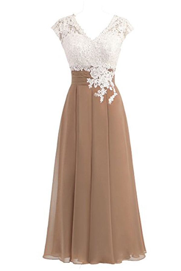 Simple A Line Ankle Length V Neck Chiffon Prom Dresses Formal Dresses