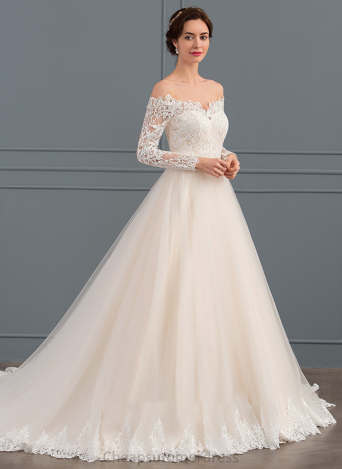 Wedding Tulle Dress Lace Wedding Dresses Chapel Train Kiera Ball-Gown/Princess