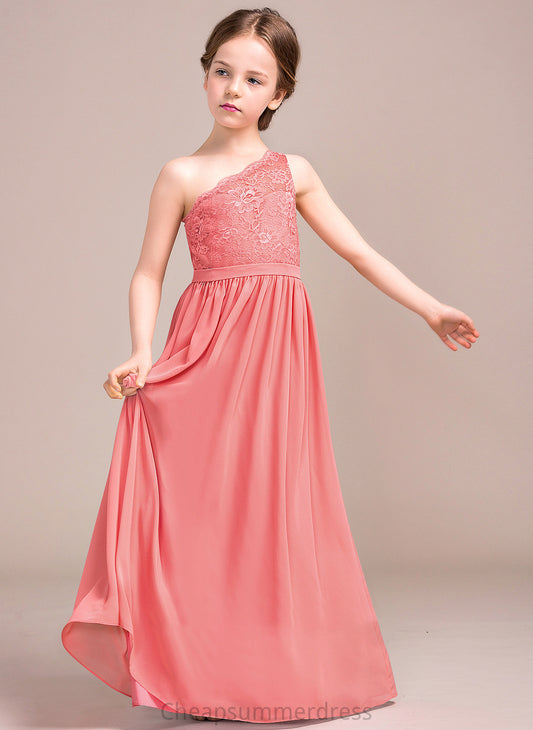 A-Line Lace One-Shoulder Junior Bridesmaid Dresses Chiffon Floor-Length Ina