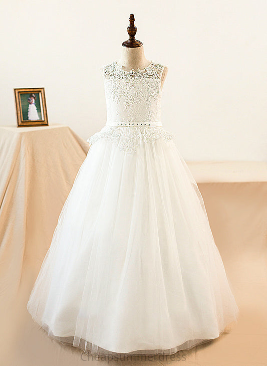 Ball-Gown/PrincessScoopNeckFloor-LengthTulleJuniorBridesmaidDressWithSashBeading#136423 Emily Junior Bridesmaid Dresses