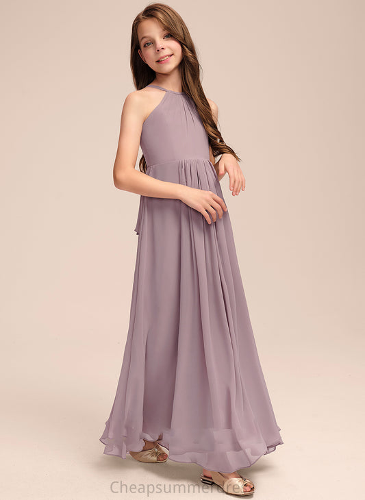 Junior Bridesmaid Dresses With Scoop Neck Dana Ruffles Chiffon Floor-Length A-Line Cascading