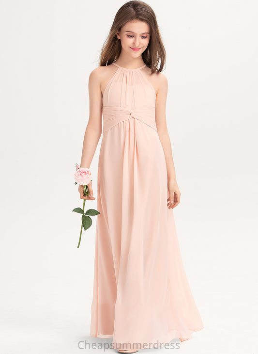 Junior Bridesmaid Dresses Neck Ruffle With Floor-Length Chiffon A-Line Scoop Kianna