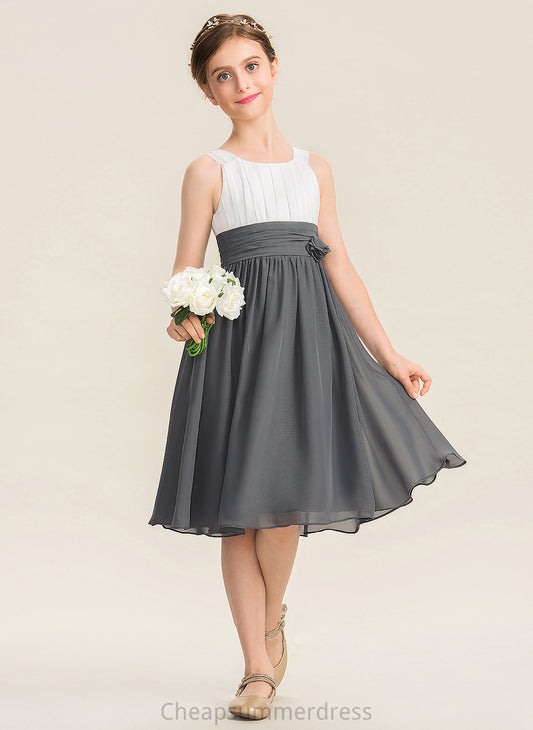 Chiffon With Flower(s) Scoop Neck A-Line Ruffle Knee-Length Junior Bridesmaid Dresses Layla