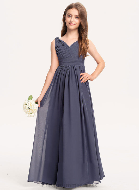 Chiffon Ruffle With Junior Bridesmaid Dresses V-neck A-Line Floor-Length Leyla