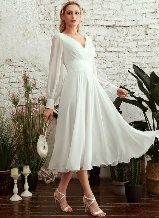 Dress Wedding A-Line Christina V-neck Wedding Dresses Tea-Length