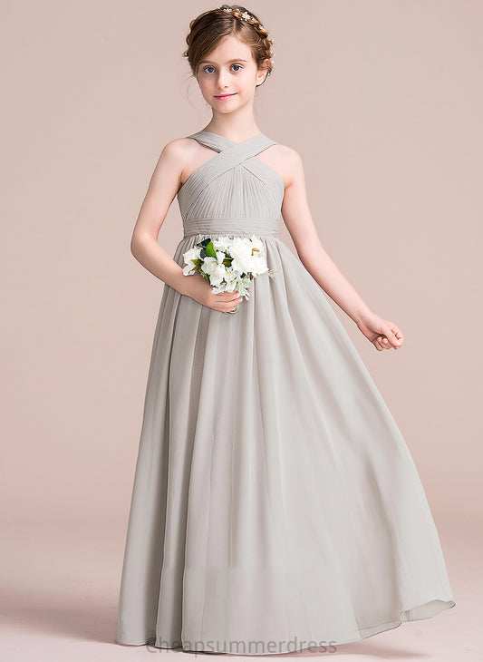 Floor-Length Chiffon With Junior Bridesmaid Dresses V-neck Melanie A-Line Ruffle Bow(s)