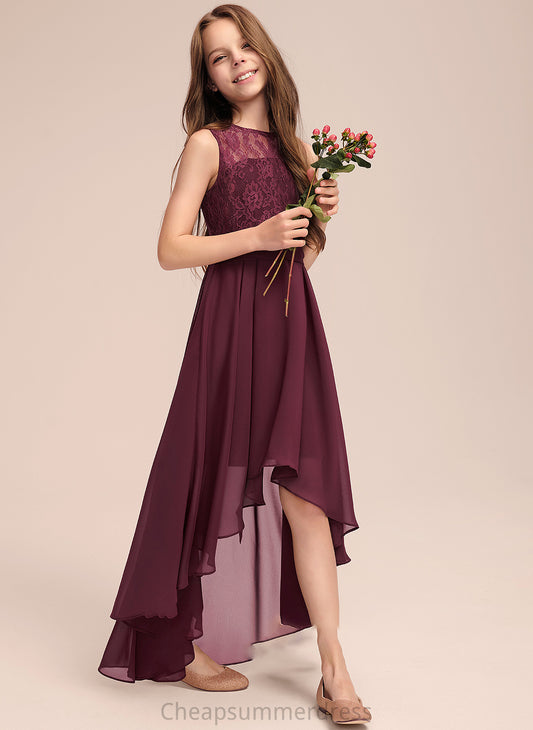 Chiffon With Bow(s) Jayden A-Line Neck Junior Bridesmaid Dresses Lace Asymmetrical Scoop