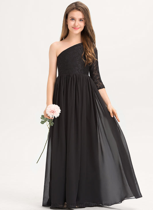 Zoey Floor-Length Lace One-Shoulder A-Line Junior Bridesmaid Dresses Chiffon