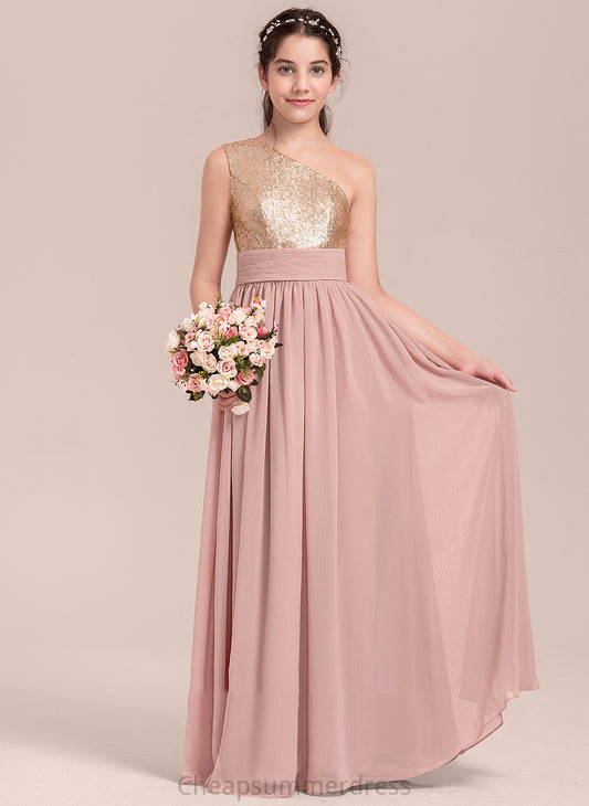 One-Shoulder Ruffle Chiffon Marely Junior Bridesmaid Dresses With A-Line Floor-Length