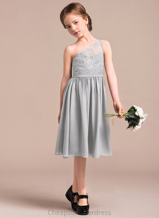 One-Shoulder Junior Bridesmaid Dresses Lace Aliyah Chiffon A-Line Knee-Length