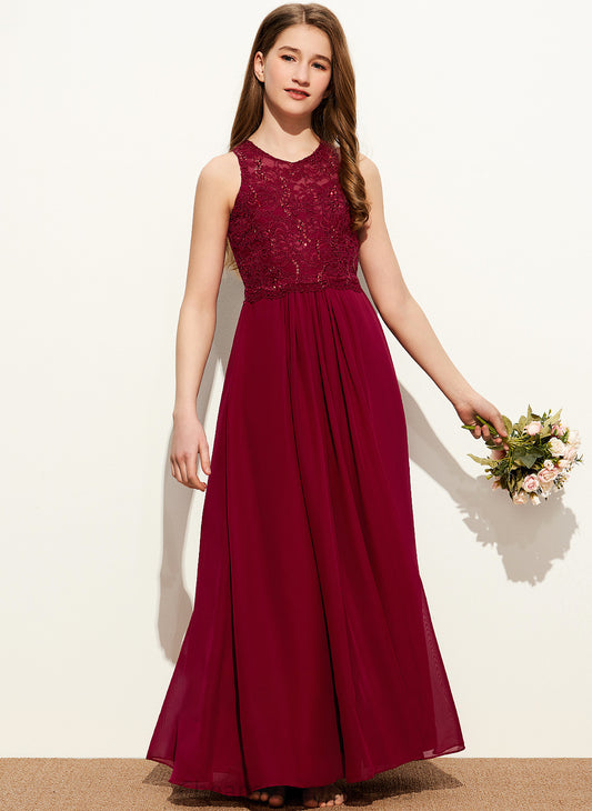 With Chiffon Scoop Junior Bridesmaid Dresses Lace A-Line Sequins Floor-Length Megan Neck