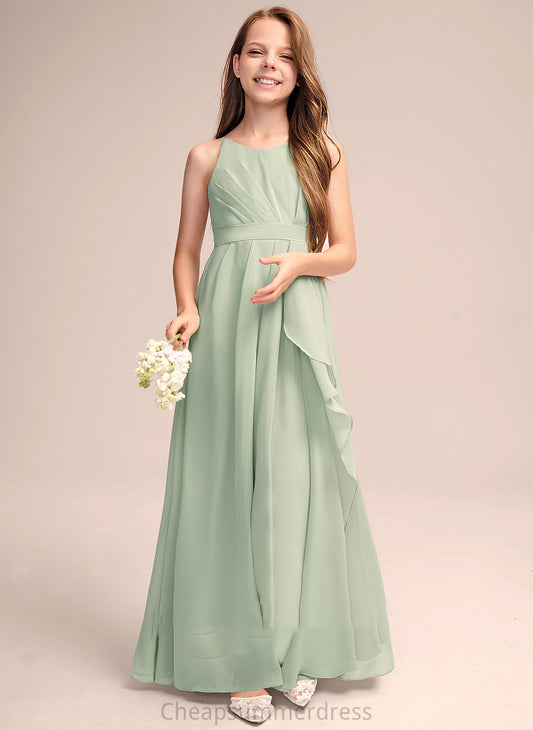 Chiffon Cascading Neck A-Line With Floor-Length Ruffles Junior Bridesmaid Dresses Alayna Scoop