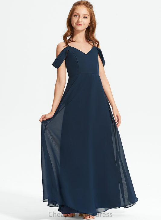 Junior Bridesmaid Dresses America Floor-Length A-Line Chiffon Off-the-Shoulder