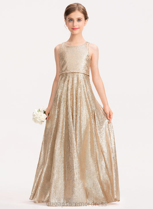 Floor-Length Kyleigh Sequined Neck Scoop Junior Bridesmaid Dresses A-Line