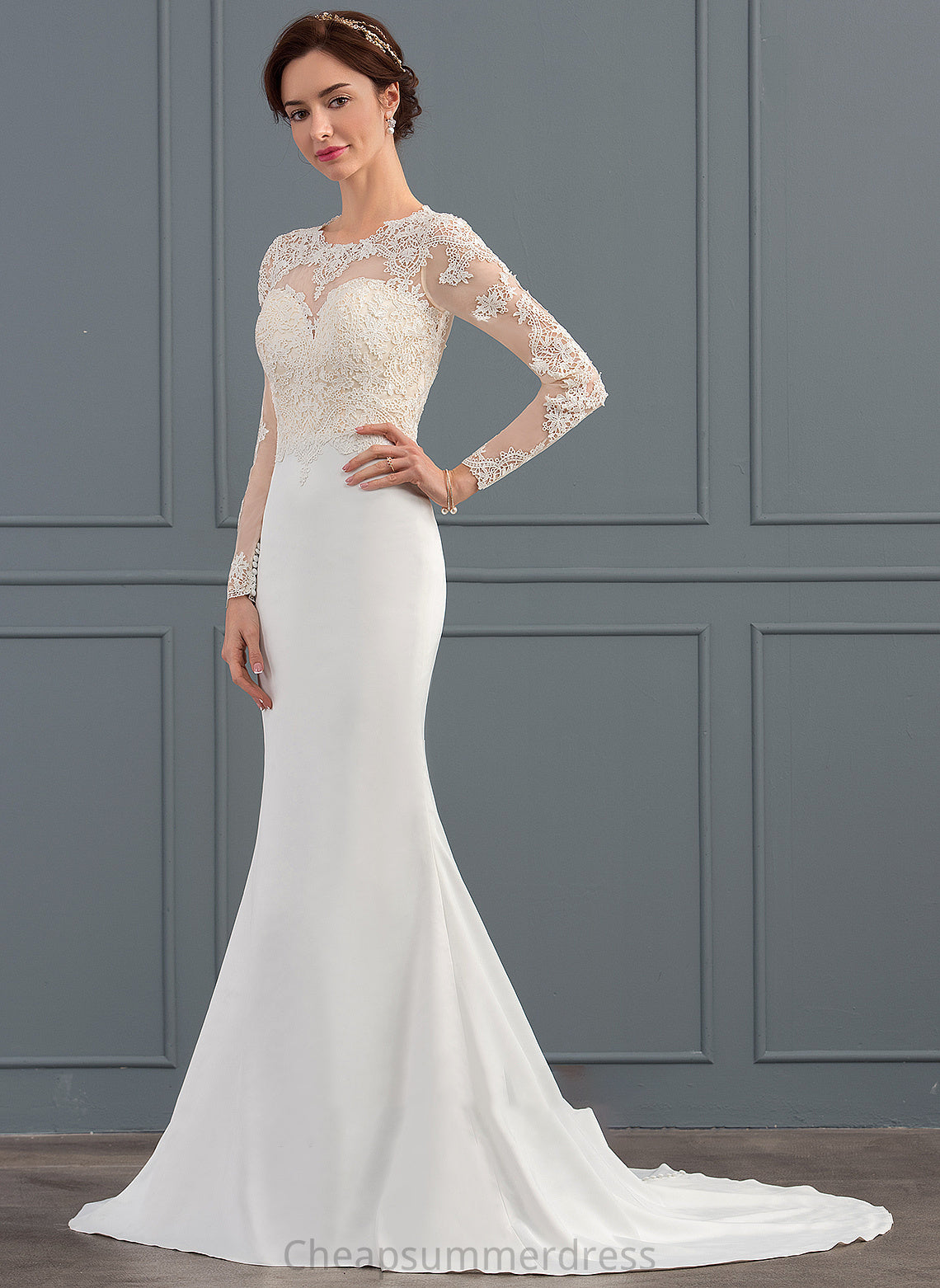 Kennedy Dress Wedding Train Crepe Illusion Trumpet/Mermaid Stretch Sweep Wedding Dresses