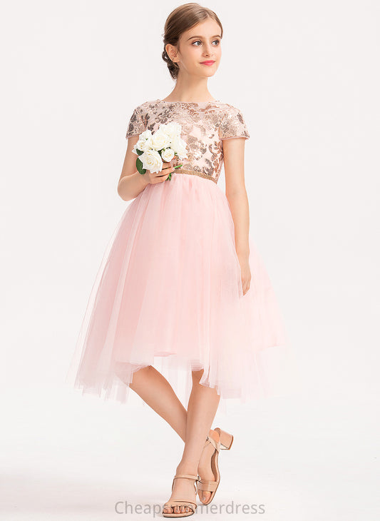 Sequins With Tulle Annabelle A-Line Asymmetrical Scoop Neck Junior Bridesmaid Dresses