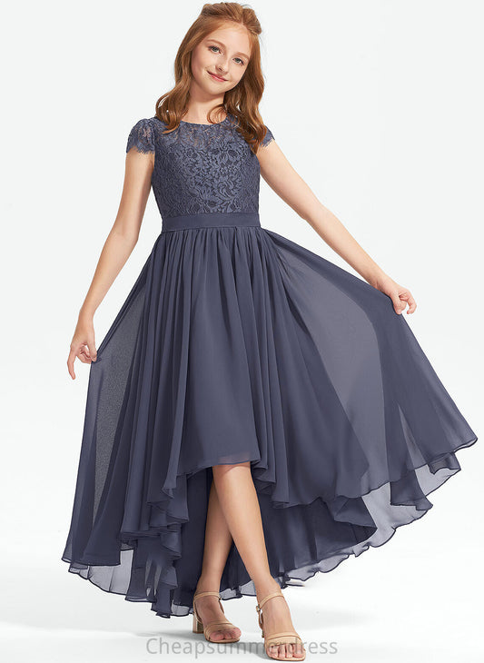 Neck Chiffon Scoop Junior Bridesmaid Dresses Macey Lace A-Line Asymmetrical