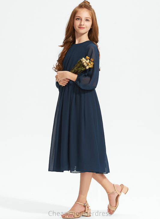 Ruffle Scoop Bow(s) Chiffon Junior Bridesmaid Dresses A-Line Neck Tea-Length With Imani