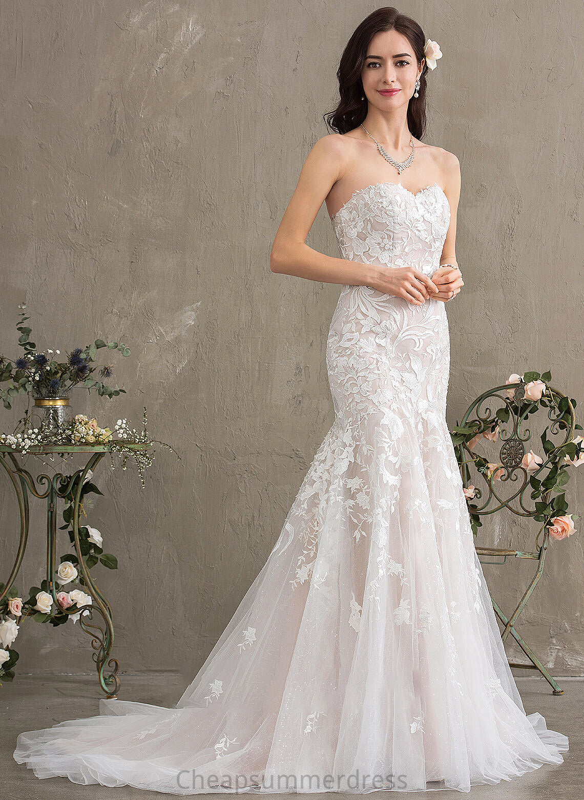 Dress Trumpet/Mermaid Lace Train Sweetheart Kaitlyn Wedding Dresses Tulle Wedding Court