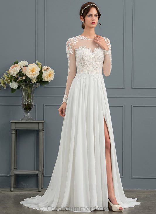 Train Jordan Appliques Lace A-Line Front Wedding Dresses Illusion Dress Sweep Split Wedding With Chiffon