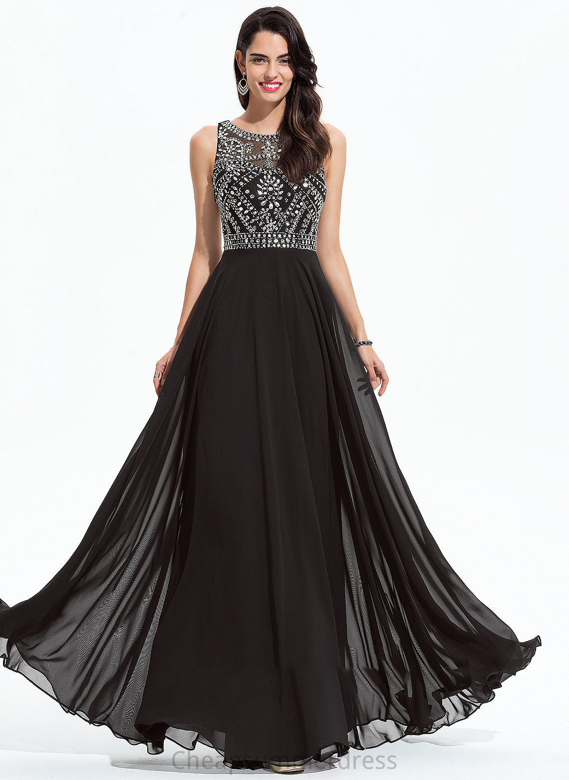 Beading Sequins Neck With Kenley Prom Dresses A-Line Floor-Length Scoop Chiffon