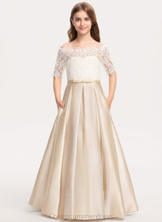 Pockets With Ball-Gown/Princess Off-the-Shoulder Bow(s) Junior Bridesmaid Dresses Giovanna Satin Lace Floor-Length