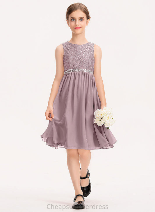 A-Line Scoop Neck With Amanda Knee-Length Lace Junior Bridesmaid Dresses Bow(s) Chiffon Beading