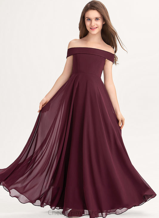 Off-the-Shoulder Floor-Length Miley Junior Bridesmaid Dresses A-Line Chiffon