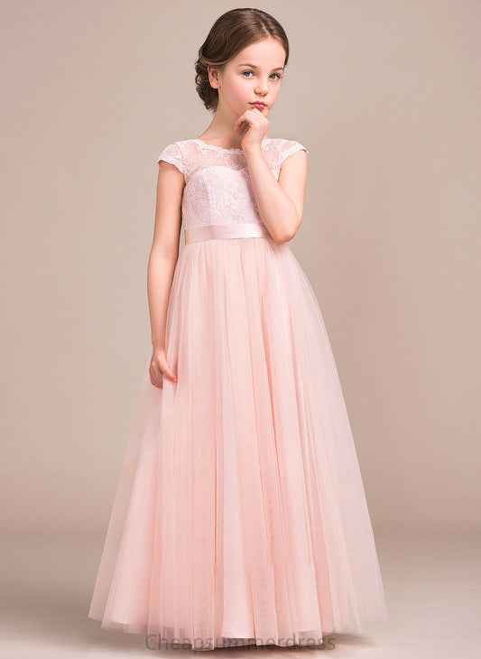 Scoop Anya Bow(s) Floor-Length Junior Bridesmaid Dresses With A-Line Lace Neck Tulle