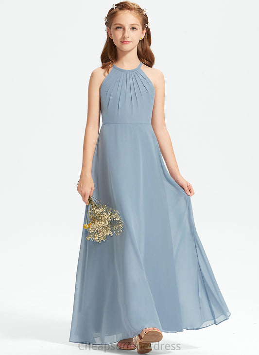 With Floor-Length Neck Junior Bridesmaid Dresses Ruffle A-Line Scoop Estrella Chiffon