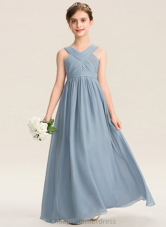 Ruffle Chiffon Alessandra With Floor-Length Junior Bridesmaid Dresses V-neck A-Line