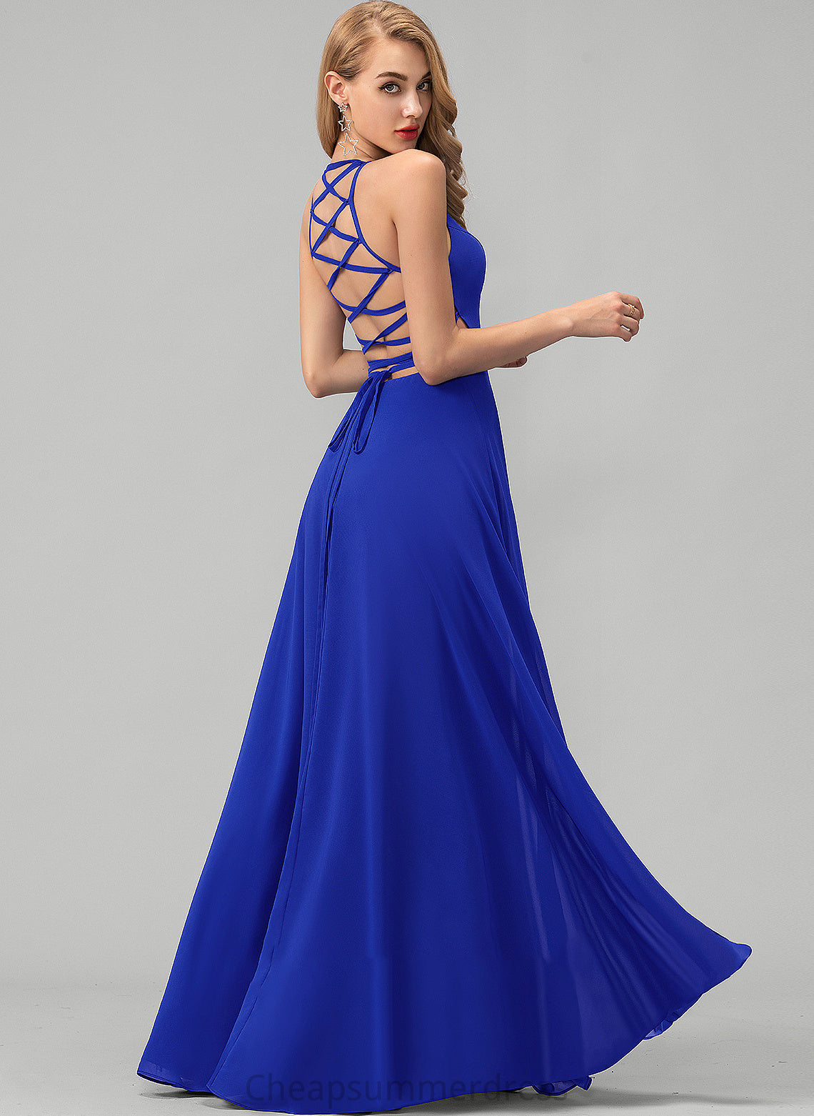 Neck Prom Dresses Floor-Length Split With Scoop Front Logan A-Line Chiffon