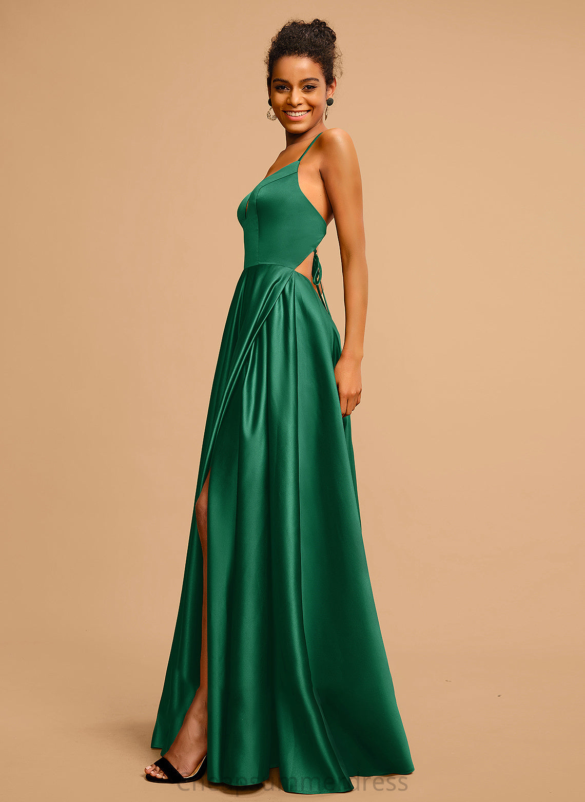 Prom Dresses Floor-Length Jayla V-neck A-Line Satin