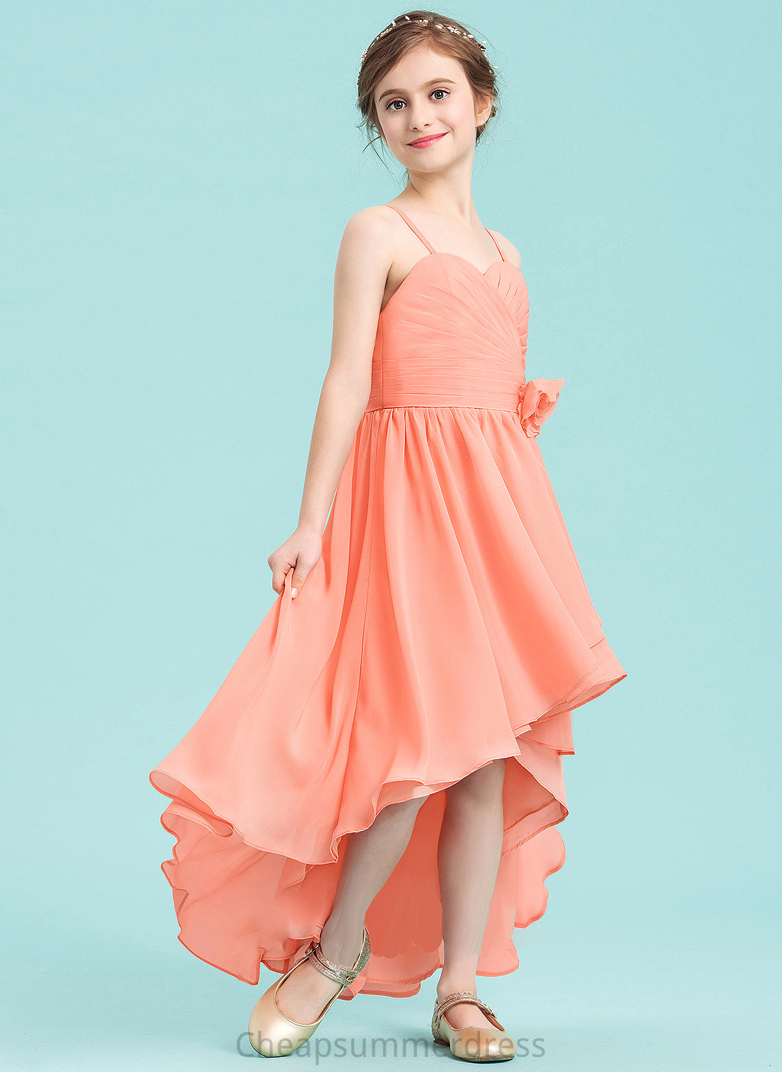 With Junior Bridesmaid Dresses Mackenzie Asymmetrical A-Line Ruffle Sweetheart Chiffon Flower(s)