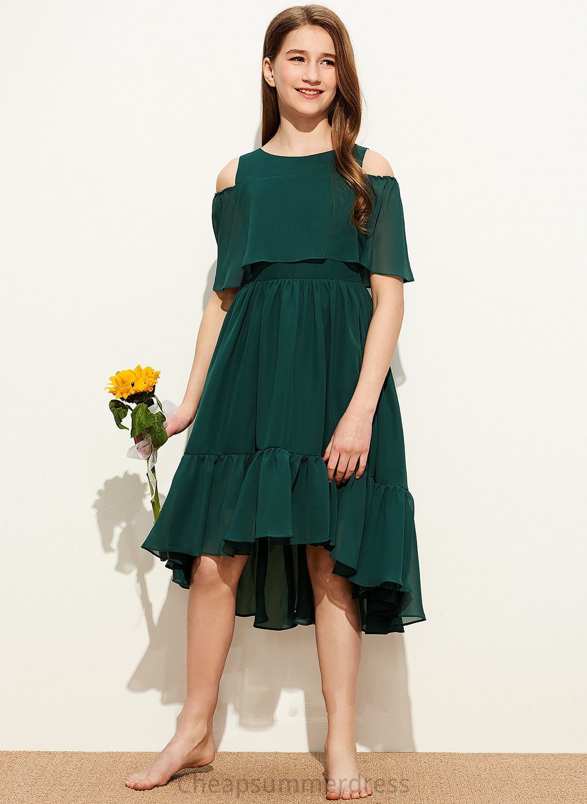 Neck With Karen A-Line Ruffles Chiffon Asymmetrical Scoop Junior Bridesmaid Dresses Cascading