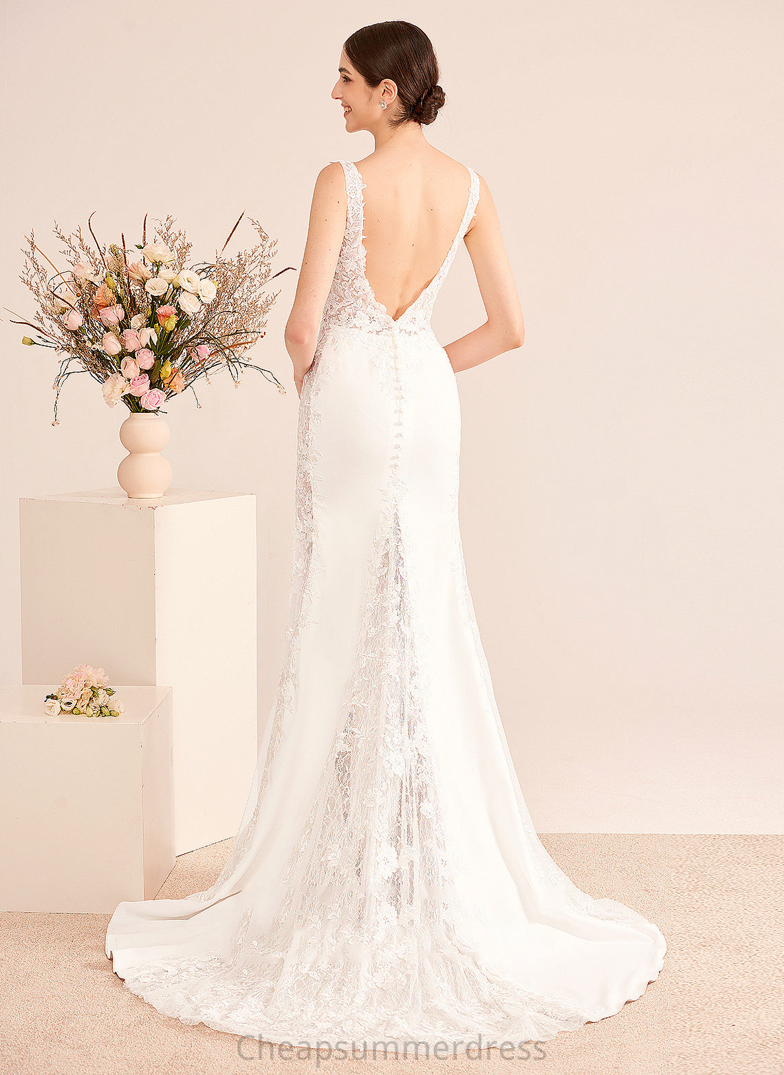 V-neck Lace Trumpet/Mermaid Wedding With Aryana Train Court Dress Wedding Dresses