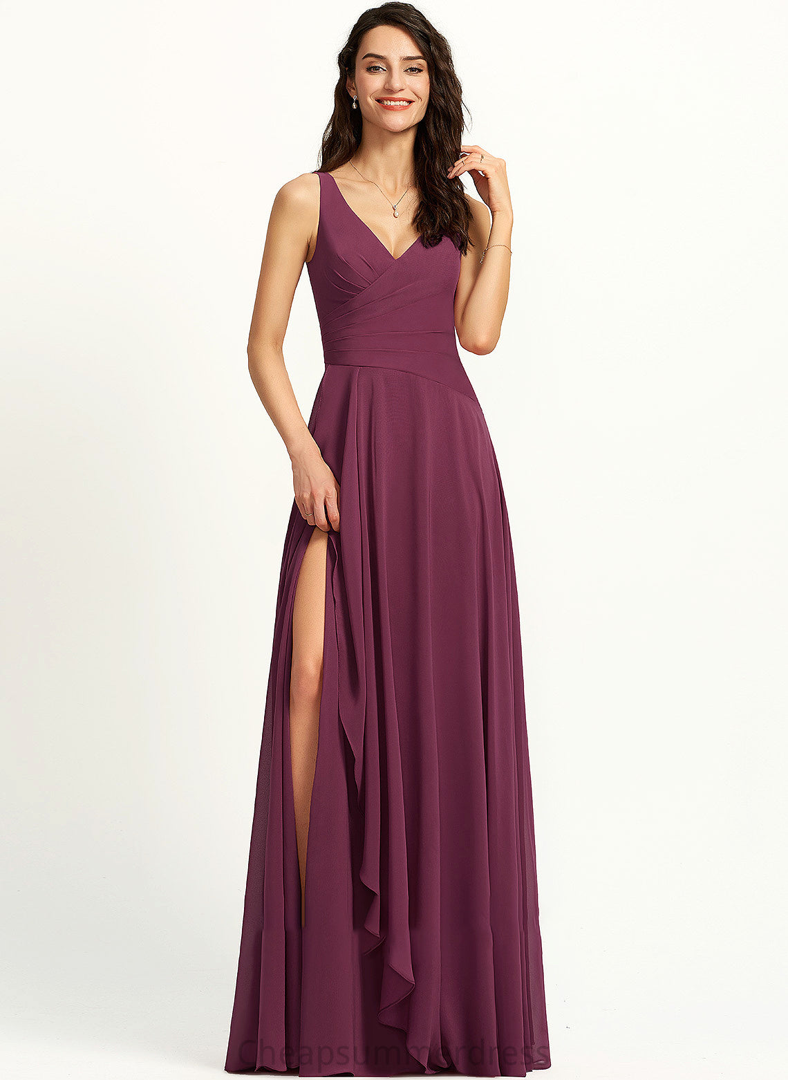 Fabric Embellishment Length Silhouette V-neck A-Line SplitFront Neckline Floor-Length Julie Sheath/Column Sleeveless