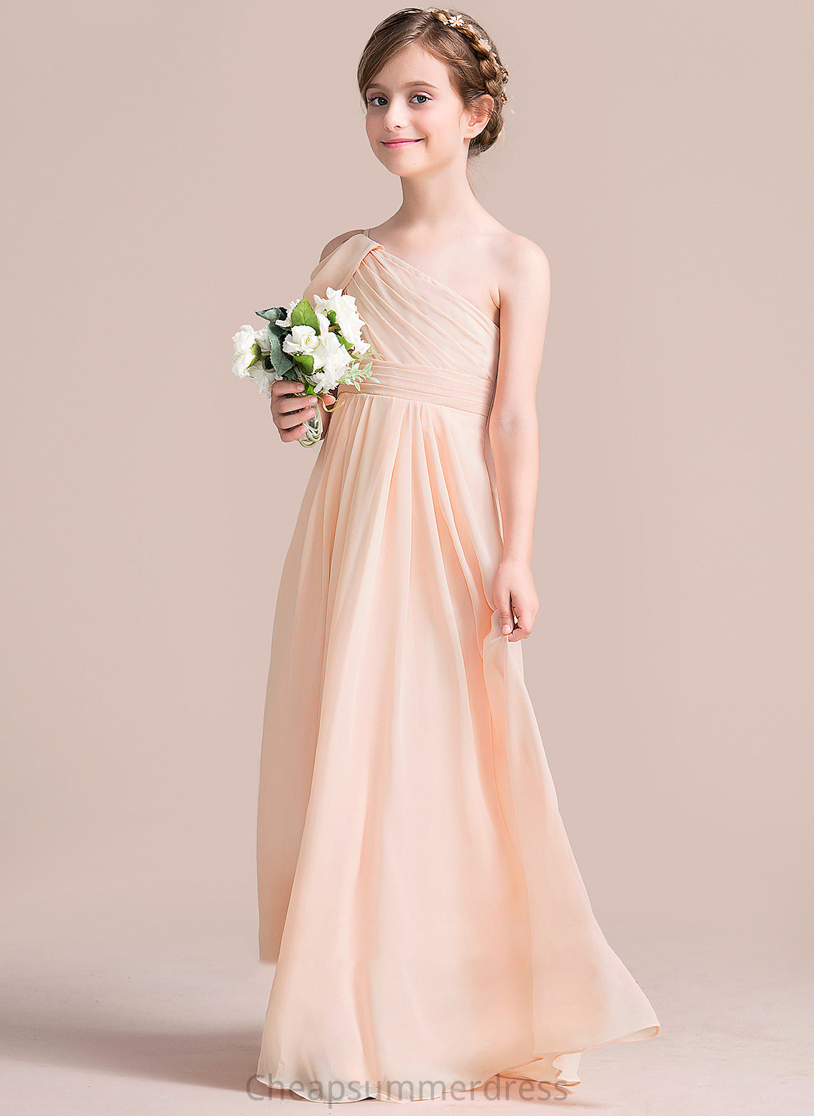 Ruffle Floor-Length Chiffon With Raegan A-Line Junior Bridesmaid Dresses One-Shoulder