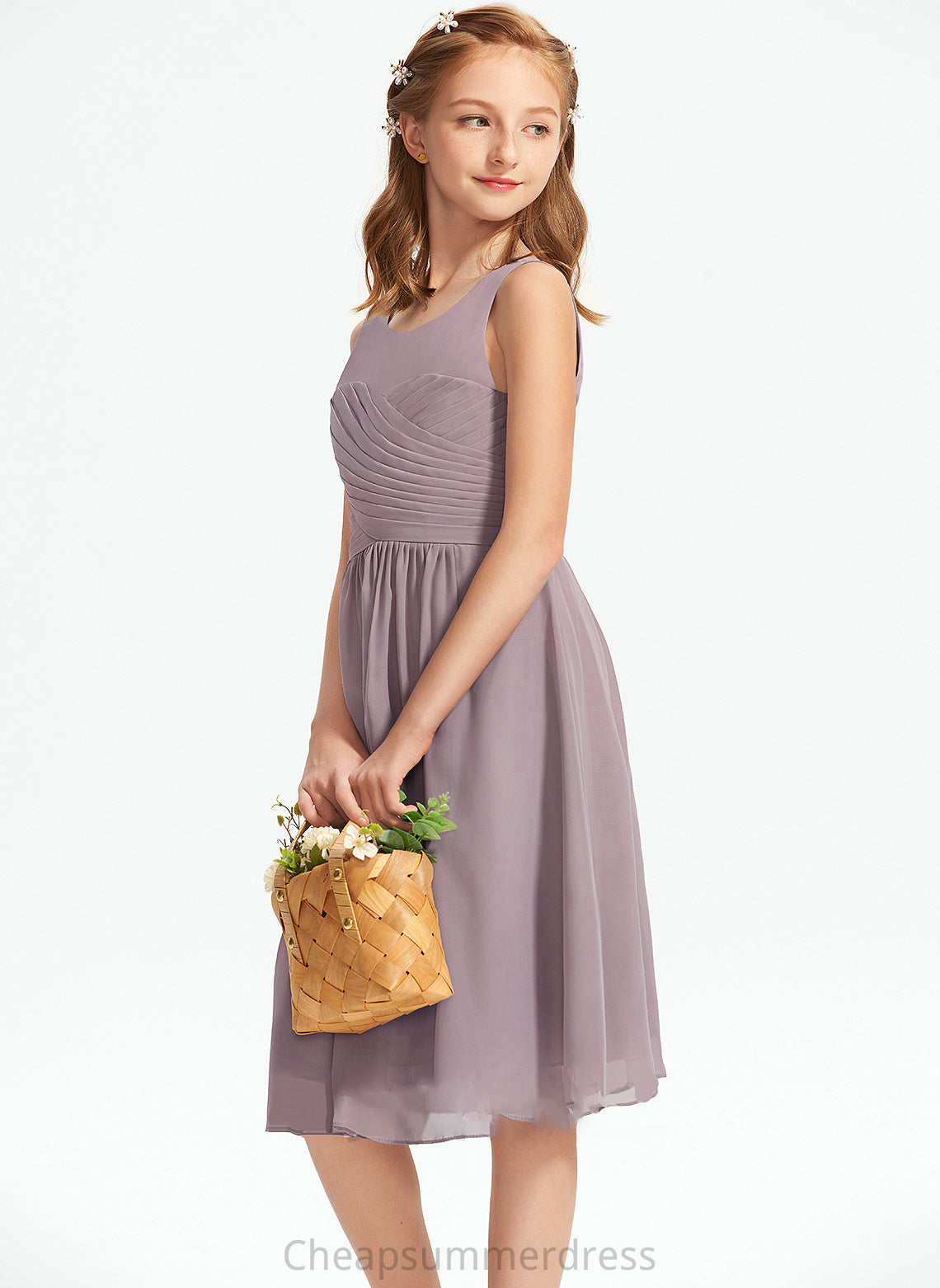 Miriam Scoop Chiffon Junior Bridesmaid Dresses Neck Ruffle Knee-Length A-Line With