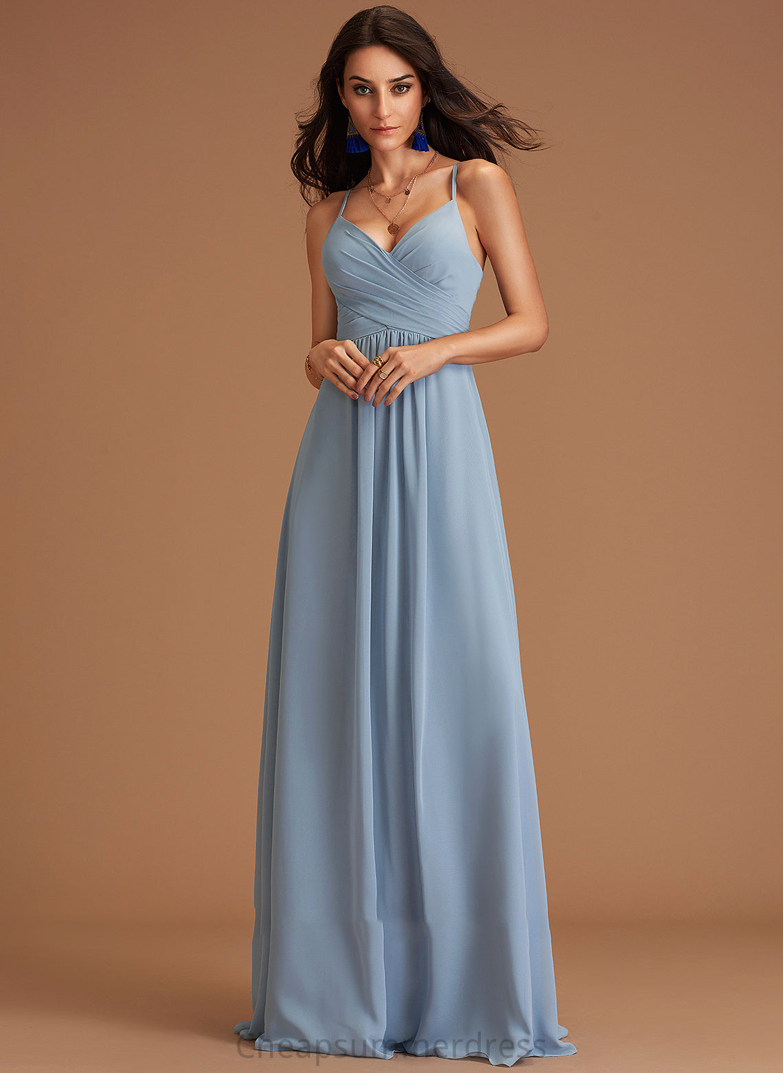 Fabric A-Line Ruffle Length Embellishment V-neck Floor-Length Neckline Silhouette Corinne Off The Shoulder A-Line/Princess