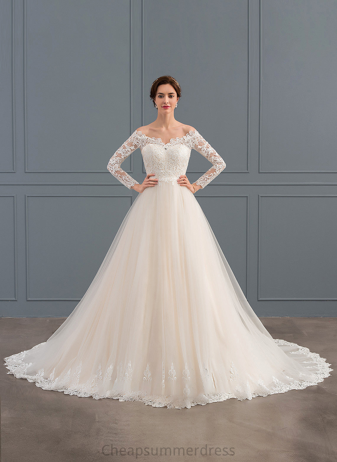 Wedding Tulle Dress Lace Wedding Dresses Chapel Train Kiera Ball-Gown/Princess