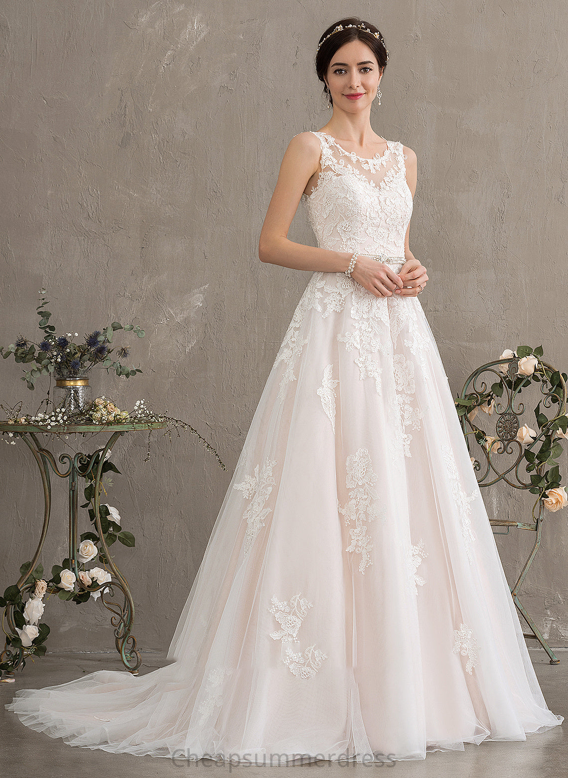 Wedding Wedding Dresses Neck Tulle With Scoop Beading Dress Court Guadalupe Train Ball-Gown/Princess Sequins