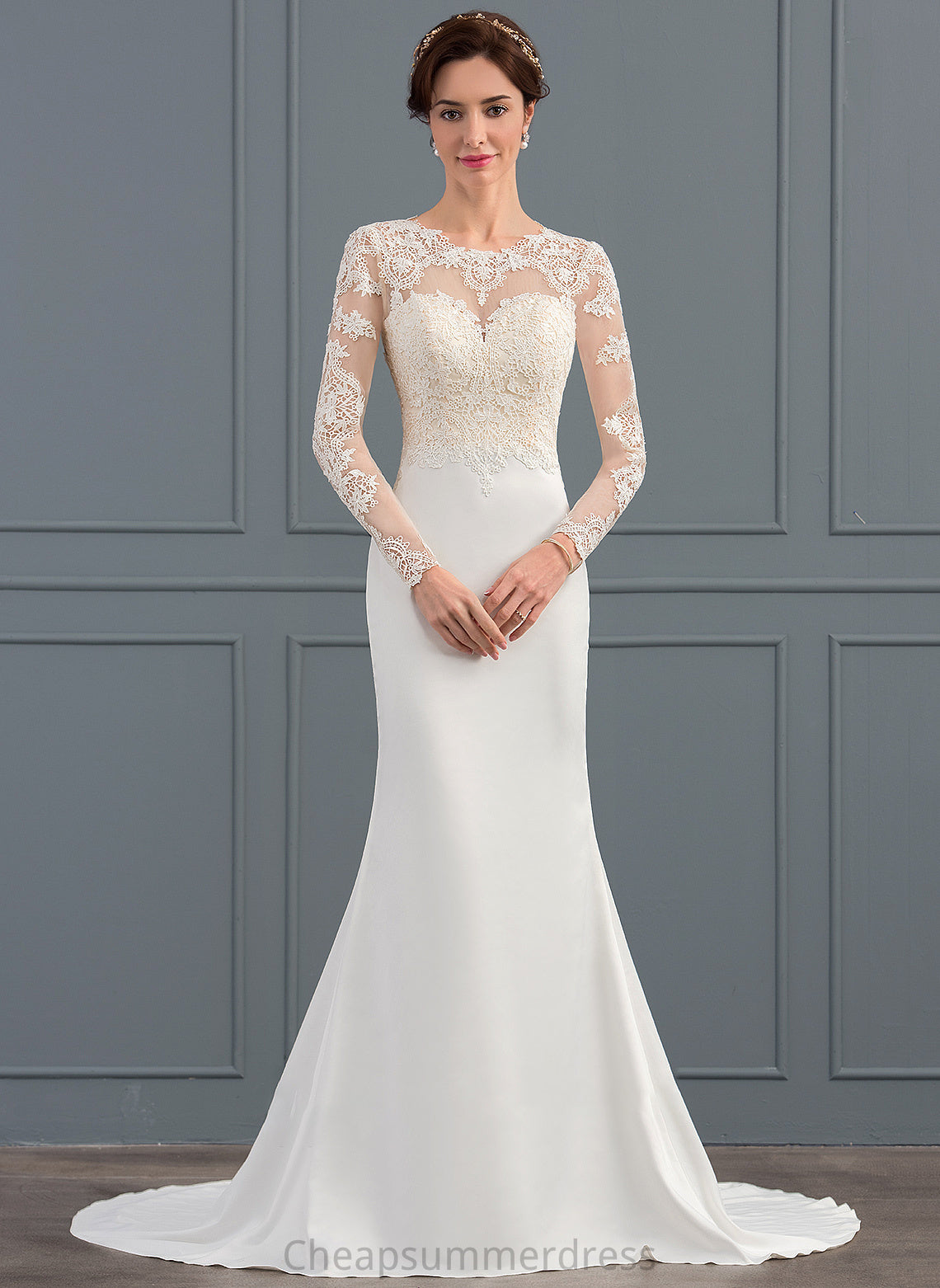 Kennedy Dress Wedding Train Crepe Illusion Trumpet/Mermaid Stretch Sweep Wedding Dresses